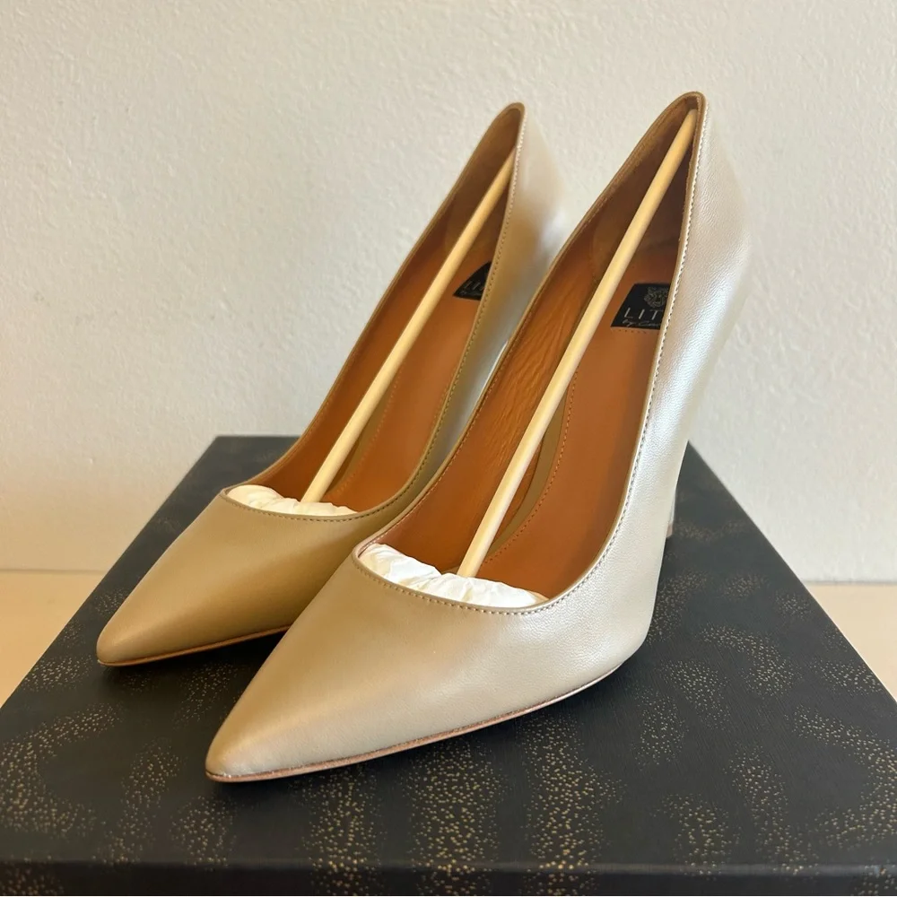 Lita by Ciara Leather Solid Pointed Toe Pump in Sand Made in Italy Size 39